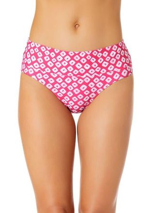Anne Cole Womens Shibori Geo Soft Band Mid Rise Bikini Swim Bottom in Pink at Nordstrom, Size X-Large