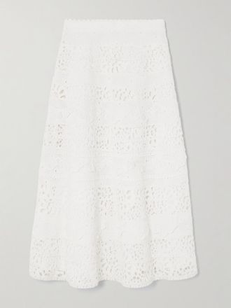 Carolina Herrera Gonna Midi In Pizzo Sangallo Di Cotone - Bianco