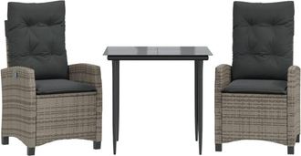 vidaXL Vidaxl - Set Comedor De Jard&iacute;n 3 Piezas Con Cojines Rat&aacute;n Sint&eacute;tico Gris