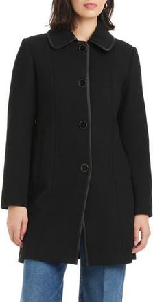 Kate Spade New York satin pipe trim wool blend coat in Black at Nordstrom Rack, Size X-Small
