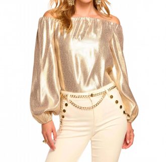 Ramy Brook Esther Silk Lam&eacute; Off-The-Shoulder Blouse In Gold