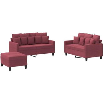 vidaXL Juego De Sof&aacute;s Con Cojines 3 Piezas Tela Rojo Tinto Vidaxl