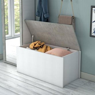 Dmora Ba&uacute;l Ditalen, Caja De Almacenamiento Multiusos Espaciosa, Cofre Moderno, 100% Made In Italy, 90x45h45 Cm, Blanco Y Cemento - Dmora