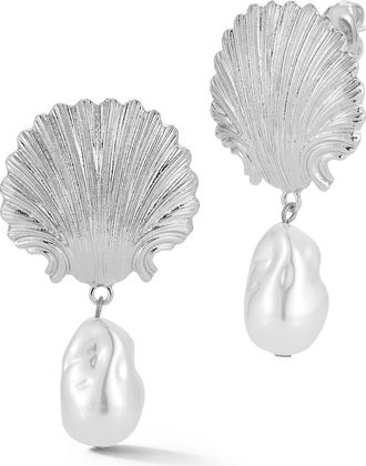Sphera Milano Faux Pearl Seashell Drop Earrings in Silver at Nordstrom Rack
