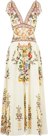 Camilla Jurk met strikbandjes - Dames - Maxi kleedjes - Veelkleurig - XS - Linnen - Kleedjes