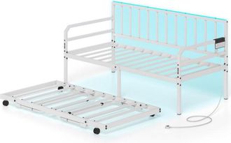 Costway Single Size Daybed with Charging Station & LED Lights-White