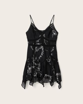 AllSaints Cotton Zia Asymmetric Mini Dress, Size: UK 16/US 12