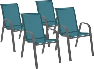 IDMarket Set Di 4 Sedie Da Giardino Impilabili Lyma In Metallo E Textilene Di Colore Blu Anatra