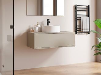 Vente-Unique Mobile da bagno sospeso beige con singolo lavabo rotondo - 94 cm - TEANA II