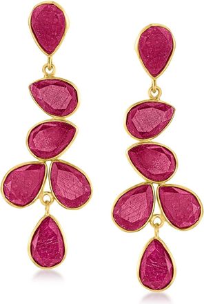 Ross-Simons Ruby Drop Earrings in 18kt Gold Over Sterling