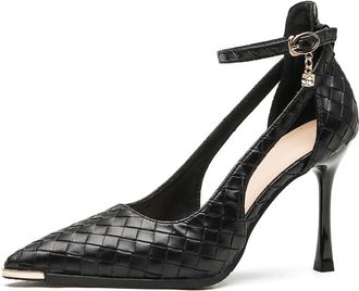 Generic Womens Minimalist Pumps Sleek Woven Stiletto Metal Toe Refined Pointed Toe Modern Court Heels for Workwear Looks & Evening Styling,Black 7cm,4.5 UK