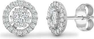Jewelco London 18ct White Gold 0.65ct Diamond Halo Cluster Stud Earrings 9mm - 18E425