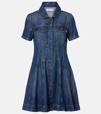 Self Portrait Embellished pleated denim minidress