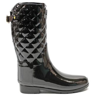 Hunter Refined Gloss Quilt Short Rubber Womens Mid Calf Boots - Black - Size:UK 4