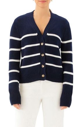 Karen Kane Stripe Cardigan Sweater in Navy W/Off White at Nordstrom, Size X-Small