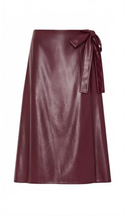 Milly Women Vegan Leather Bow Midi Skirt In Deep Burgundy