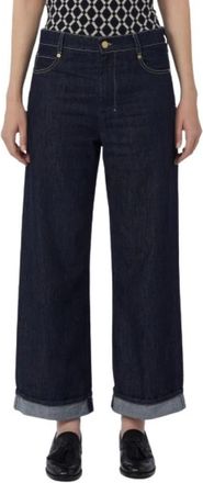 Max Mara 5-pocket jeans met diepe omslag aan de zoom - Dames - Loose Fit Jeans - Blauw - S - Katoen - Jeans