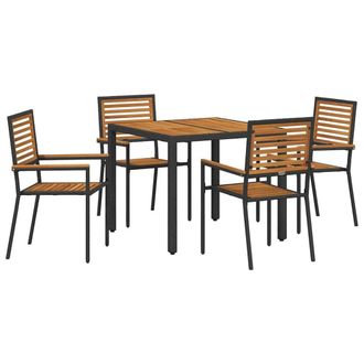 Berkfield Home 5 Piece Garden Dining Set Black Poly Rattan Acacia