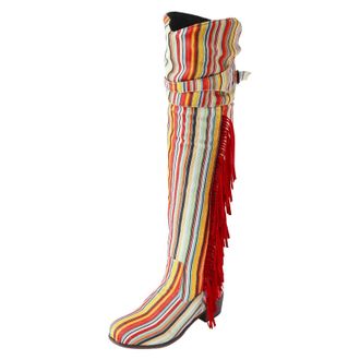 Generic Winter Womens Autumn Winter Knee High Boots with Fashion Rainbow Buckle Decoration and Elegant Side Tassel Zipper Design for Stylish Comfort (A, 6. 5)