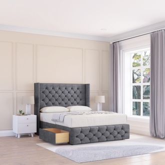 Sloomy Luthor Coniston Wingback Bed Set, 2 Drawers & 54 Floor Standing Headboard in Dark Grey | Size: Double