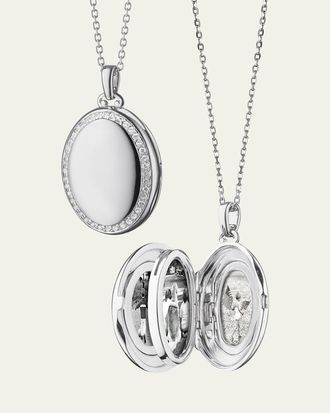 Monica Rich Kosann Sterling Silver Midi 4-Image Locket Necklace with White Sapphires, 32