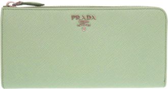 Prada Saffiano Green Leather Long Wallet (Bi-Fold) (Pre-Owned)