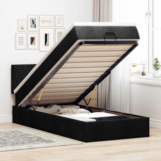 vidaXL Estructura Cama Otomana Colch&oacute;n Tela Negra 90x190 Cm Vidaxl