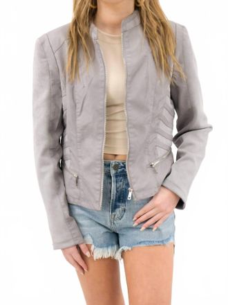 Coalition LA Faux Leather Moto Jacket In Gray