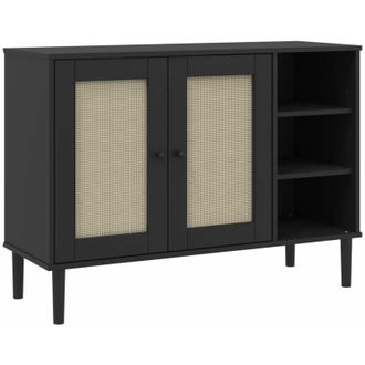 vidaXL Sideboard SENJA Rattan Look Black 112x40x80cm Solid Wood Pine vidaXL