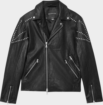 John Varvatos Mens Daniel Studded Leather Biker Jacket