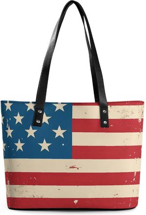 Generic Vintage A-mericans Flag Tote Bags for Women Cute Shoulder Purses Handbags