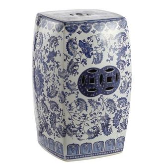 Jonathan Y Designs Floral Vine 18.5 Chinoiserie Ceramice Square Garden Stool in Blue/white at Nordstrom