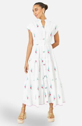 Yumi Broderie Anglaise Embroidered Midi Dress in White at Nordstrom, Size 10