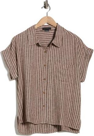 Sanctuary Cali Linen Blend Shirt in Earth Essence Brown Stripe at Nordstrom Rack, Size X-Large
