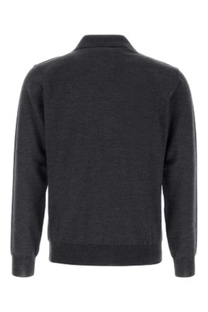 Valentino Garavani Mens Charcoal Wool Polo Shirt Antracitemelange Maglie Sweater