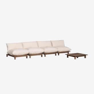Sklum Conjunto De Jard&iacute;n Con Sof&aacute; Modular Reclinable De Jard&iacute;n De 4 Piezas Y Mesa De Centro En Madera De Acacia Brina Sklum