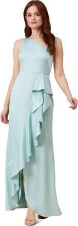Adrianna Papell Womens Satin Crepe One Shoulder Gown - Green - Size 12 UK