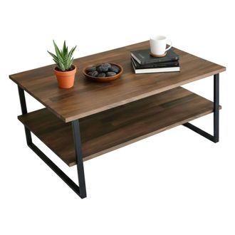 Dmora Mesa De Caf&eacute; Dlionett, Mesa De Centro Baja, Revistero Para Sof&aacute;, Estante De La Sala De Estar, 85x60h40 Cm, Nuez - Dmora