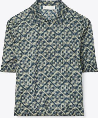 Tory Burch Womens Prismatic T Monogram Nylon Zip Polo, size 12