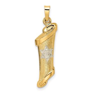 Diamond2Deal 14k Two-tone Gold Polished and Textured Hollow Mezuzah Pendant