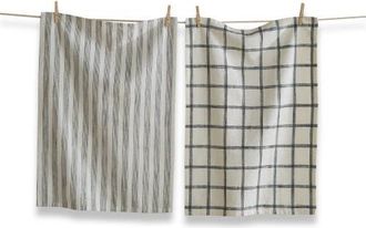 Tag Set of 2 Black Check and Stripe Cotton Kitchen Dishtowels at Nordstrom