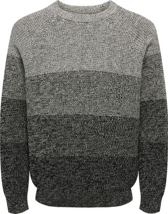 Only & Sons Rundhalspullover ONLY & SONS ONSBIRK RLX LS RAGLAN KNIT CAMP, Herren, Gr. L, moonstruck detail:schwarz gradiant, Strick, Obermaterial: 100% Baumwolle,