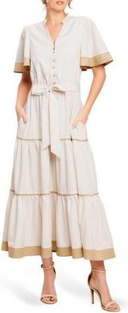 Flying Tomato Stripe Short Sleeve Midi Shirtdress in Taupe White Stripe at Nordstrom Rack, Size Medium