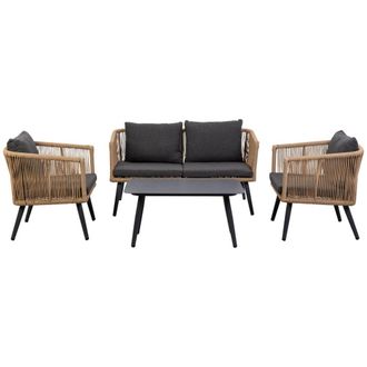Wanderlust Deco Conjunto de mesa, sofa y 2 sillones marr&oacute;n 90x50x42,65x70x69,136x70x68