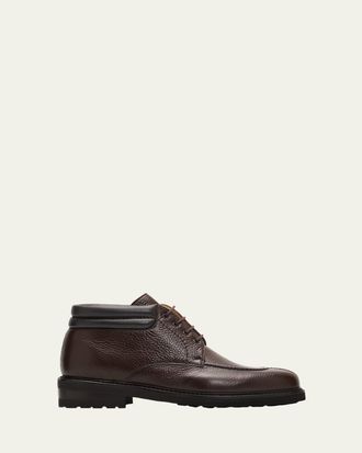 Bergdorf Goodman Mens Grained Leather Napa-Collar Ankle Boots