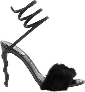 Rene Caovilla Margot Sandaal - Dames - Sandalen met hakken - Zwart - 37 EU - Leer - Schoenen