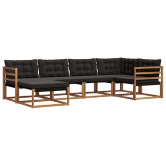 vidaXL Conjunto De Sof&aacute;s De Exterior Con Coj&iacute;n 6 Pcs Natural Y Negro Vidaxl