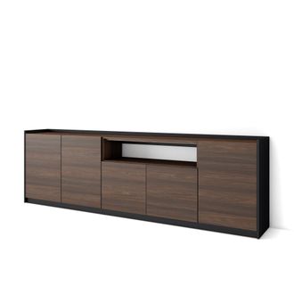 Skraut Home Skraut Home - Aparadores Para Sal&oacute;n, 260x37x80cm, 5 Puertas, Armario, Zapatero, Roble Oscuro Y Negro