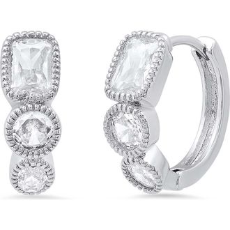 Steeltime 18k White Gold Plated Crystal Huggie Hoop Earrings in Silver at Nordstrom Rack