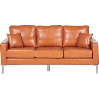Beliani Sof&aacute; 3 Plazas De Piel Sint&eacute;tica Marr&oacute;n Dorado Asiento Respaldo Acolchado Patas De Metal Cojines Moderno Gavle